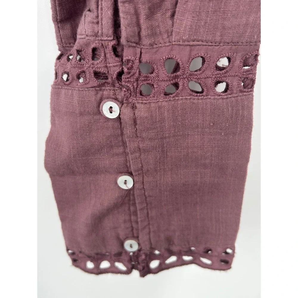 NEW Free People Purple Eyelet Square Neck Button Front Peasant Blouse XL - IW